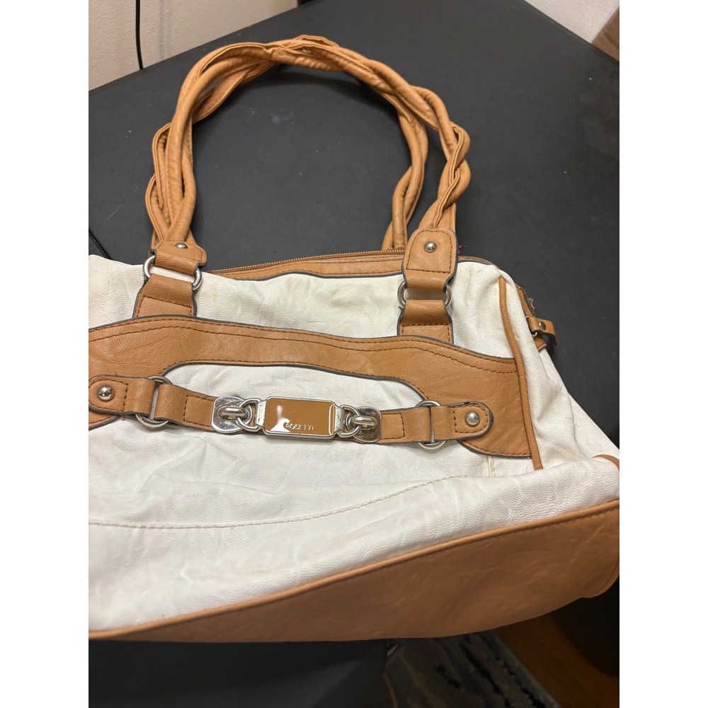 Rosetti Shoulder Bag White Tan Two Tone Braided Handle Hobo Purse Silver Hardwar